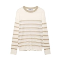 Jersey de punto blanco minimalista con rayas doradas metalizadas y cuello redondo - S / Rayas Crema y Dorado