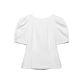 Moderne witte top voor dames met pofmouwen, ronde hals en een gestructureerd silhouet - XS / Wit