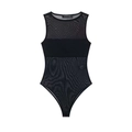 Mouwloze zwarte bodysuit voor dames met mesh patchwork en een minimalistische ronde halslijn - XS / Zwart