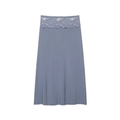 Elegante falda midi azul empolvado con encaje en cintura y tejido suave - XS / Azul claro