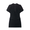 Vestido corto negro con textura, cuello redondo, mangas abullonadas y bolsillos de solapa - XS / Negro