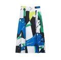Detail of high-waisted A-line midi skirt with vibrant abstract art print patterns - XS / As Shown