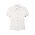 Elegante camicia bianca a maniche corte con colletto a rever e maniche a sbuffo - XS / Bianco
