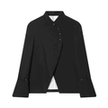 Zwarte korte blazer voor dames met asymmetrische gouden knopen en uitlopende mouwen - XS / Zwart