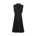 Schwarzes ärmelloses Utility-Midikleid mit Goldknöpfen und Reverskragen auf weißem Grund - XS / Schwarz