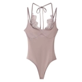 Κορμάκι σε dusty pink χρώμα με δαντέλα και λαιμόκοψη halter για κομψή γυναικεία εμφάνιση - S / Ροζ του Λωτού