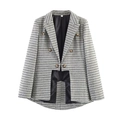 Modischer asymmetrischer grüner Hahnentritt-Blazer mit Cape-Ärmeln und Schildpattknöpfen - S / Grau