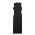 Elegante vestido midi negro sin mangas con cuello alto chic y corte ajustado minimalista - XS / Negro