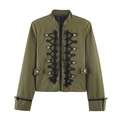 Veste courte style militaire vert olive avec col officier et détails de brandebourgs tressés - XS / Vert olive