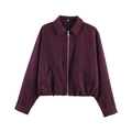 Deep purple flight jacket with gold zipper and lapel collar for women fashion - Purple Jacket