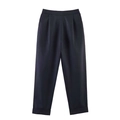 Dames pantalon met hoge taille en krijtstreep, dubbele plooien en een stijlvolle omslag - XS / Gestreepte broek