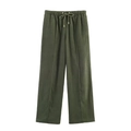Army green wide-leg trousers with elastic drawstring waist and vertical front pleats - Olive Green Pants
