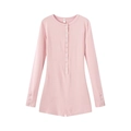 Barboteuse rose clair ajustée en maille côtelée à manches longues avec boutons décoratifs - S / Rose