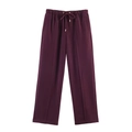 Deep purple high-waisted wide-leg trousers with drawstring elastic waist and central pleats - Purple Pants