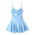 Light blue satin slip dress featuring an elegant cowl neck and sleek spaghetti straps - S / Blue