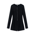 Combishort noir ajusté à manches longues avec boutons métalliques et maille côtelée - S / Noir