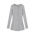 Combishort gris ajusté en maille côtelée à manches longues avec détails boutonnés chic - S / Gris