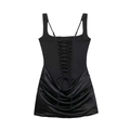 Black satin mini dress with lace-up back and ruched detailing for a slim fit look - XS / Black