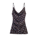 Top in raso a pois con scollo a cappuccio e volant laterali in marrone e blu - XS / Marrone Scuro Blu a Pois