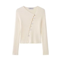 Schicker cremeweißer Rippstrick-Cardigan mit asymmetrischer Sieben-Knopf-Leiste für Damen - S / Gebrochenes Weiß