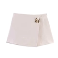 Minigonna a portafoglio beige a vita alta con fibbia metallica dorata decorativa - XS / Albicocca