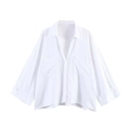 Camicia bianca oversize da donna in cotone con tasche sul petto e chiusura a bottoni - XS / Bianco