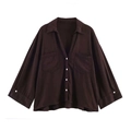 Camicia ampia marron cioccolato da donna con tasche doppie e maniche lunghe - XS / caffè