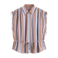 Chemise sans manches à rayures verticales pour femmes avec col et ceinture ajustable - XS / Comme indiqué