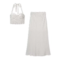 Completo a due pezzi a pois con crop top all'americana e gonna midi a vita alta bianca - S / Pois