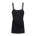 Sleeveless black mini bodycon dress with square neck and ruched details for women - S / Black
