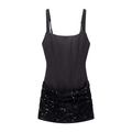Haut corset noir sexy à fines bretelles avec ourlet plissé orné de paillettes brillantes - XS / Noir