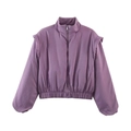 Women's lavender cropped bomber jacket with stand collar and elasticated cuffs - Purple