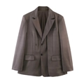 Chaqueta blazer holgada de rayas para mujer en gris carbón con solapas y bolsillos de solapa - XS / Blazer de Rayas Café