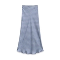 Elegante gonna midi a sirena in raso celeste a pois con vita alta per donna su bianco - XS / Azzurro