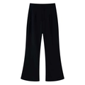 Detail of high-waist black wide-leg trousers with elegant front pleats and drape - S / Black Pants
