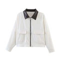 Dettaglio giacca corta in velluto a coste con colletto in pelle e tasche a patta - XS / Bianco