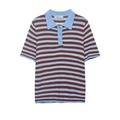 Women's casual striped short sleeve knit polo shirt with blue and brown patterns - S / As Shown