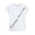 Minimalist white crew neck T-shirt featuring Creativity Doesn't Sleep letter print design - S / White