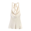 Top a lupetto in raso champagne con scollo a cappuccio e schiena scoperta con lacci - XS / Bianco latte
