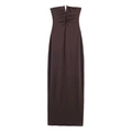 Elegante mouwloze strapless bruine satijnen maxi-jurk met een uitsnede en plooien - XS / Donkerbruin