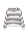 Detail of black and white striped knit cardigan with polished gold cylinder buttons - S / Striped