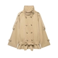 Dames korte trenchcoat in kaki met dubbele rij knopen, opstaande kraag en ceintuur - XS / Khaki