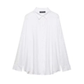 Witte damesblouse met lange mouwen, kanten details en een klassieke platte kraag - XS / Wit