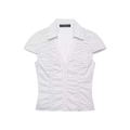 Chemisier chic blanc à pois noirs pour femmes avec manches courtes et plis élégants - XS / Blanc à pois noirs