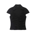 Blouse noire ajustée à manches courtes, col en V avec détails froncés et boutonnage - XS / Noir