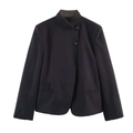 Chaqueta blazer negra minimalista con cuello alto y botones asimétricos en plano - XS / Top Negro