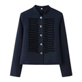Giacca corta nera stile militare con colletto alla coreana e bottoni metallici argento - S / Blu navy