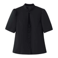 Slim fit black short sleeve blazer with mandarin collar and puff sleeves for women - S / Black