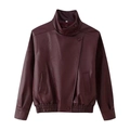 Chaqueta vintage de cuero sintético burdeos para mujer con cuello alto y corte holgado - S / Burdeos