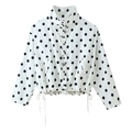 Polka dot short jacket for women featuring a stand collar and adjustable drawstring hem - S / White Background Polka Dots